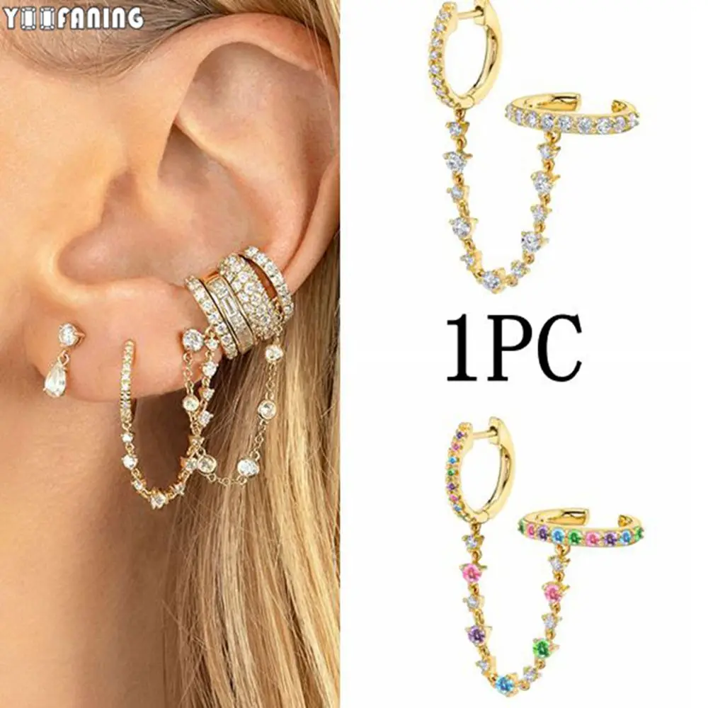

1pc925 Sterling Silver Ear Needle Sweet Romantic Hoop Earrings Exquisite Colored Zircon Tassels Ear Clips Earrings for Women