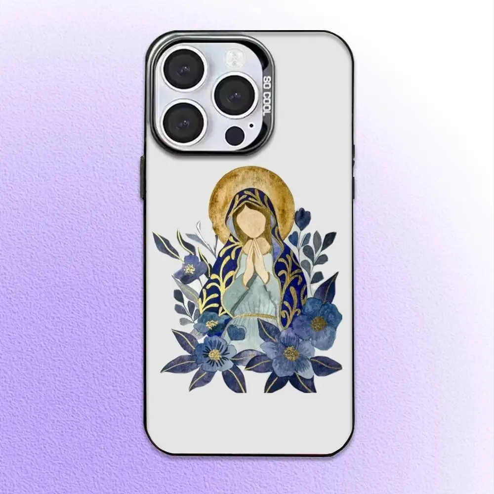 حافظة هاتف فيرجن دي غوادالوبي بيليف لهاتف آيفون 17,16,15,14,13,12,11 بلس، غطاء داخلي مطلي بالفضة ملون من برو ماكس