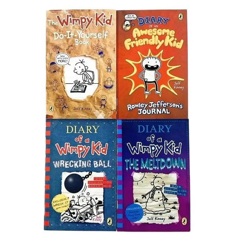 4 Books/Set Diary of A Wimpy Kid English Comic Book Vol.1-16 Educational English Picture Book Kids Children Reading Story Books