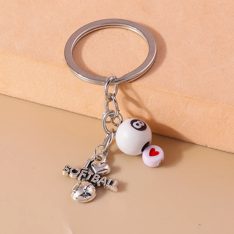 Cute Sports Keychain Funny Baseball Basketball Soccer Charms Keyrings for Women Men Car Key Handbag Hanging Key Chains DIY Gifts