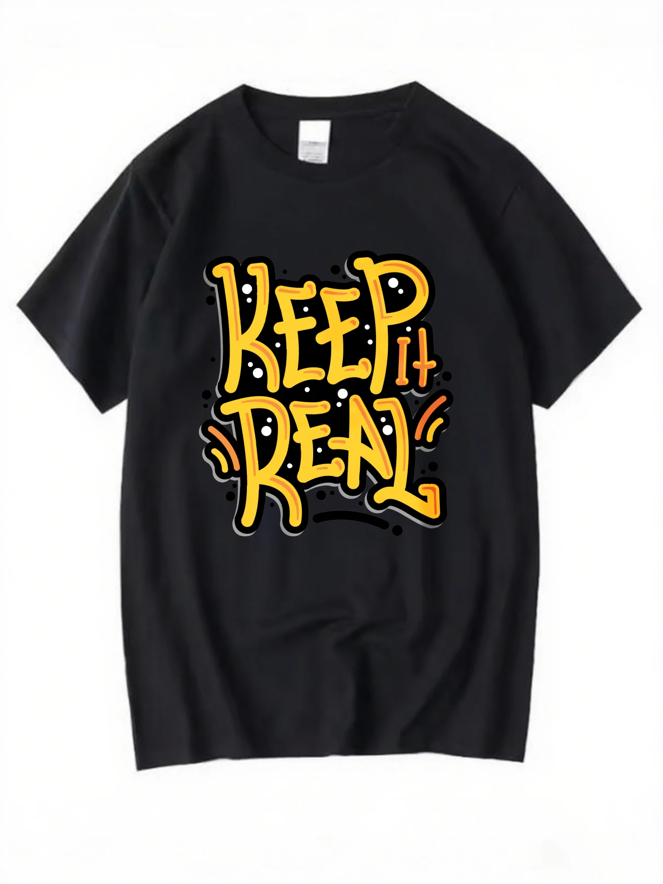 

Men's "Keep It Real" Letter T-Shirt Hip Hop Retro Casual Streetwear Cotton Tops