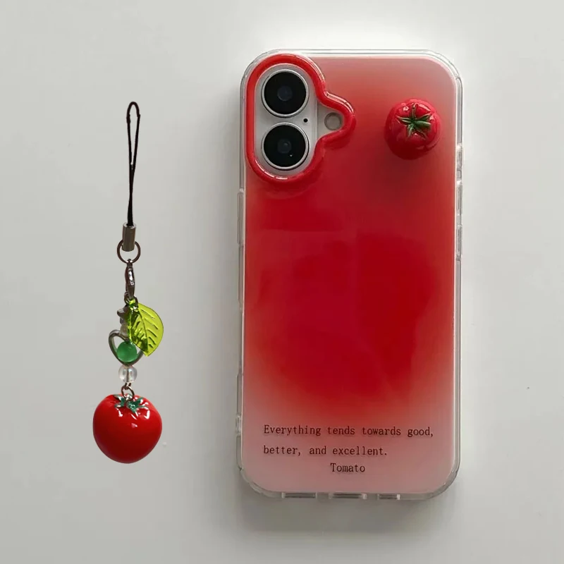 Ins estilo coreano atmósfera de moda rojo Retro 3D tomate funda de teléfono para iPhone 17 16 15 14 13 12 11 Pro Max Plus funda bonita Simple