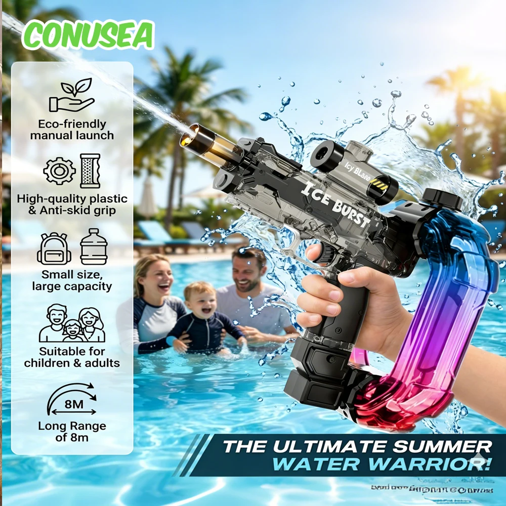 

2026 Large Capacity Water Gun Toy Guns Pistol Burst Electric Watergun with Cool Light 8M Long Range Outdoor Pool Beach Play Toys