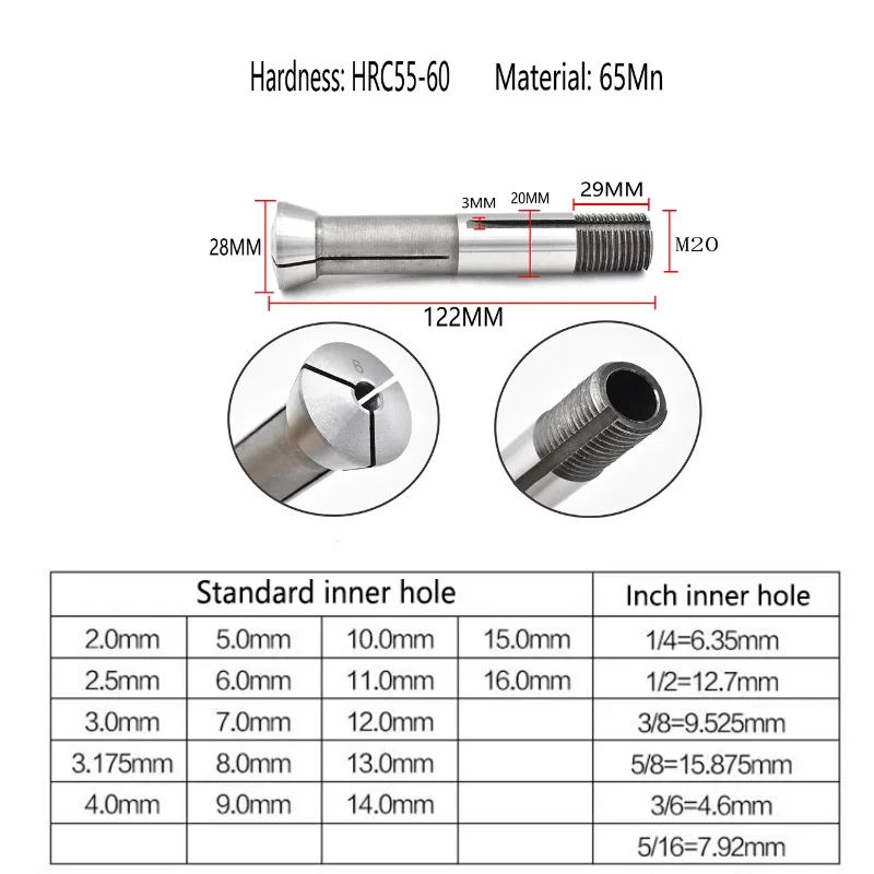 U2 Universal-Schleifmaschinendübel 1-16MM M20 Gewinde Spannwerkzeug mit 0,008 Genauigkeit CNC-Maschinenteil Spannzange für Werkzeugschleifer – Detail 4