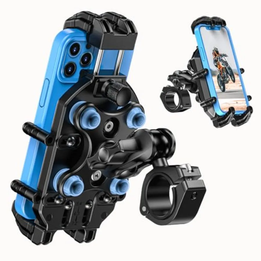 

Motorcycle Phone Mount-[Triple Vibration Dampener] and [Metal Adjustment Arm] Motorcycle Cell Phone Holder, Bike Phone Mount fo