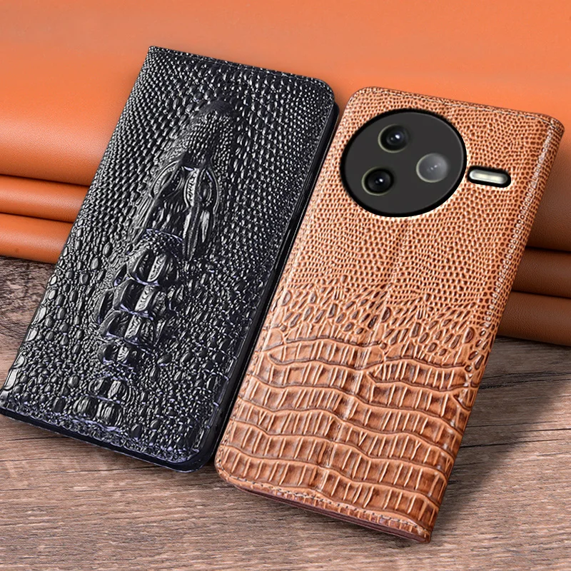

For XIAOMI POCO F7Pro F7 Pro Ultra Flip Case 3D Crocodile Head Magnetic Cover Cowhide Genuine Leather Card Pocket Wallet Cases