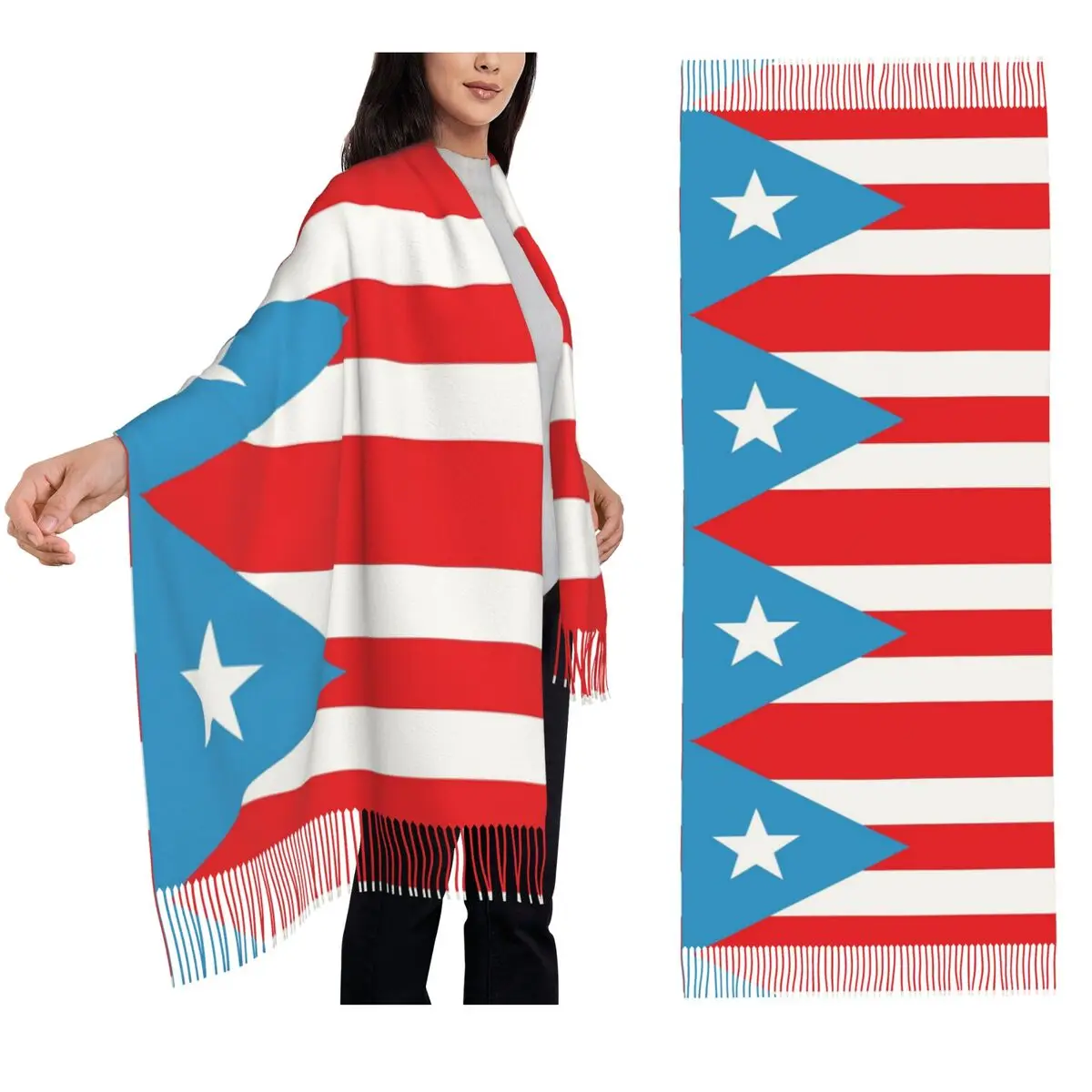 

Original Flag Of PR Scarf Tassel Scarves Women Soft Warm Shawls and Wraps Large Fall Winter Shawl Wrap