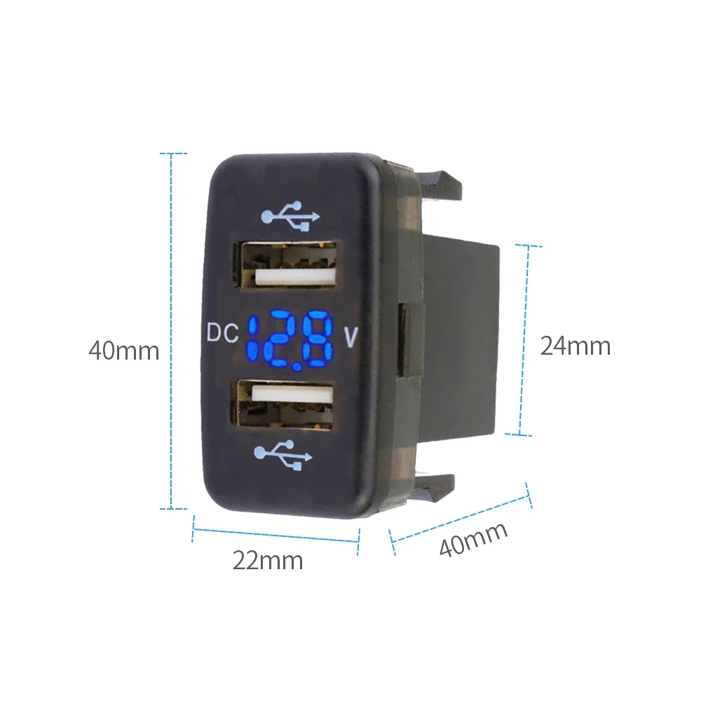 12-24V Car Charger Dual USB Ports Fast Charger Socket Apdater Car Quickly Charging with Voltmeter LED Display for Toyota