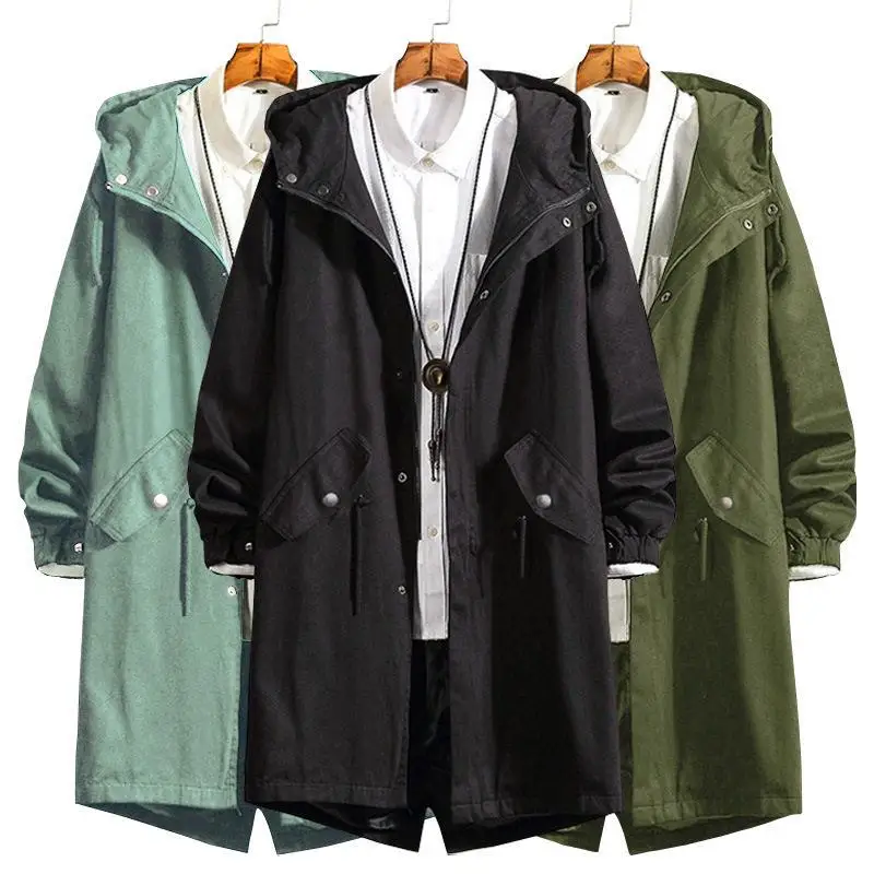 

Hooded Mid-Length Jacket Stylish Korean Fit Coat Spring Autumn Cotton Material Cleanfit Design Zipper Closure Men's Windbreaker