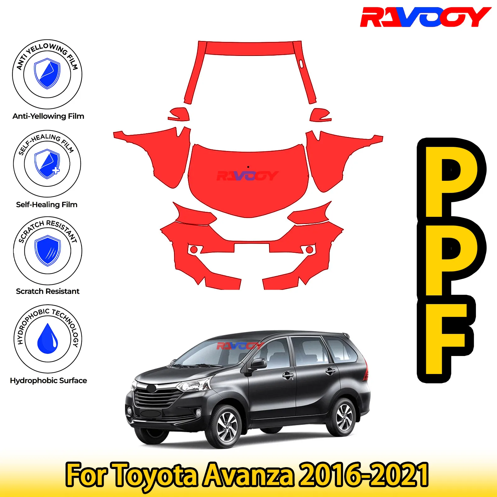 

Для Toyota Avanza 2016-2021 глянцевый матовый черный предварительно вырезанный передний комплект PPF, защитная пленка для краски