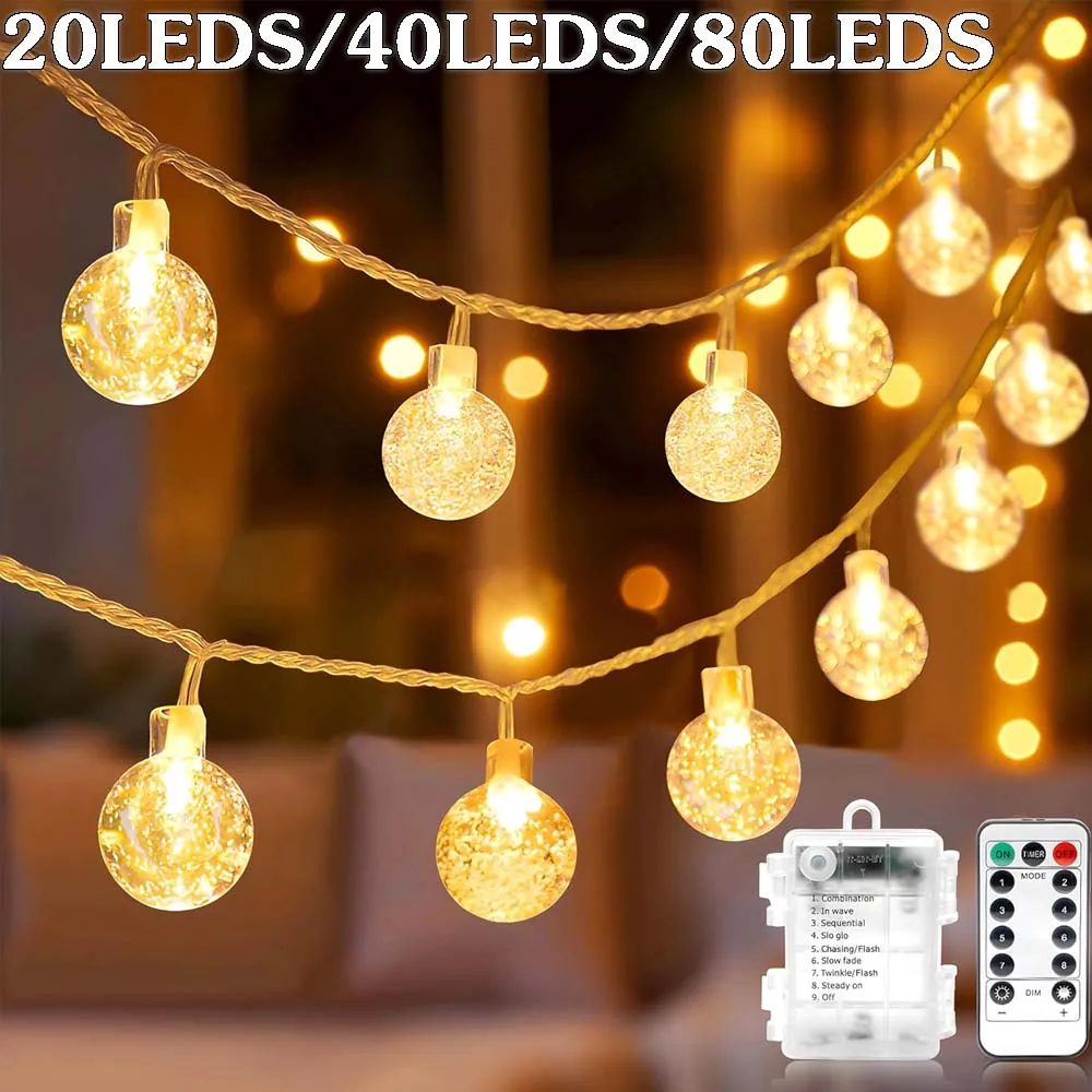 

Battery Powered Crystal Globe LED String Lights IP65 Waterproof Outdoor Light Fairy Light Christmas Garland Garden Party Decor