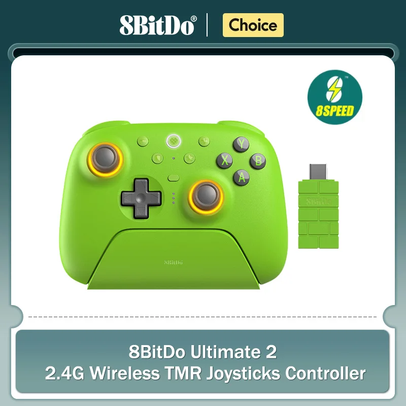 8BitDo Ultimate 2 Wireless, TMR Joysticks & Hall Effect Triggers Controller with Charging Dock for PC,Windows 10,11,Android