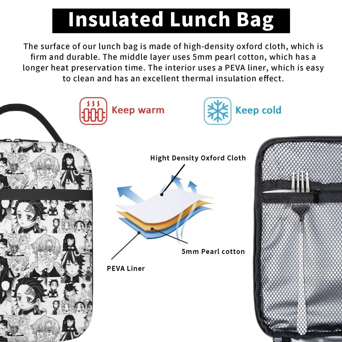 Custom Anime Thermal Insulated Lunch Bag Demon S-Slayer Portable Lunch Tote for School Office Outdoor Multifunction Food Box view 4