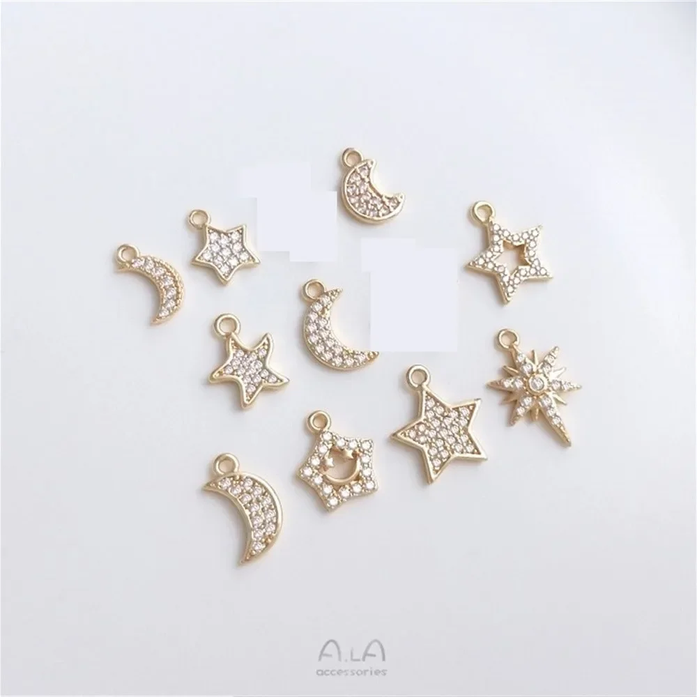 

14K gold micro-set zirconia stars moon mansard series small charm diy bracelet earrings jewelry pendant