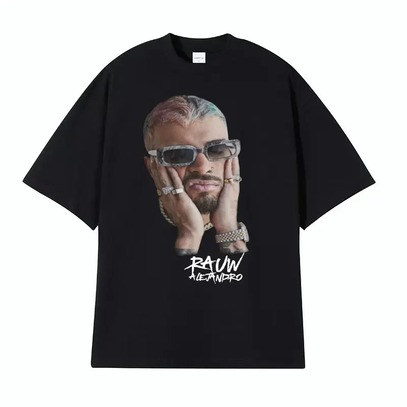 Rapper Rauw Alejandro Face with Watch T-shirts Men Women Fashion 90s Retro Hip Hop T-shirt O-Neck 100% Cotton T Shirt Streetwear