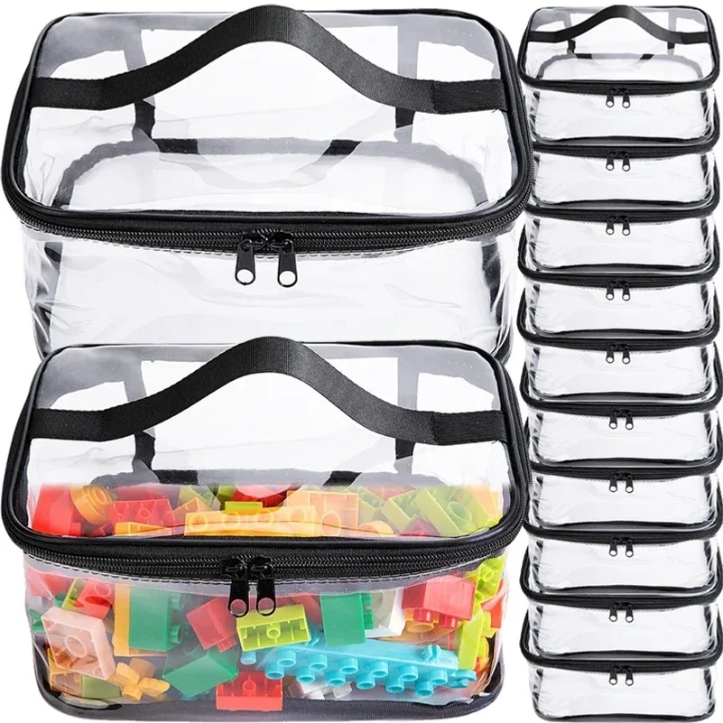 Transparent Large Toy Organizer Bag for Kids Puzzle Building Block Storage Bag with Handle PVC Waterproof Travel Cosmetic Pouch