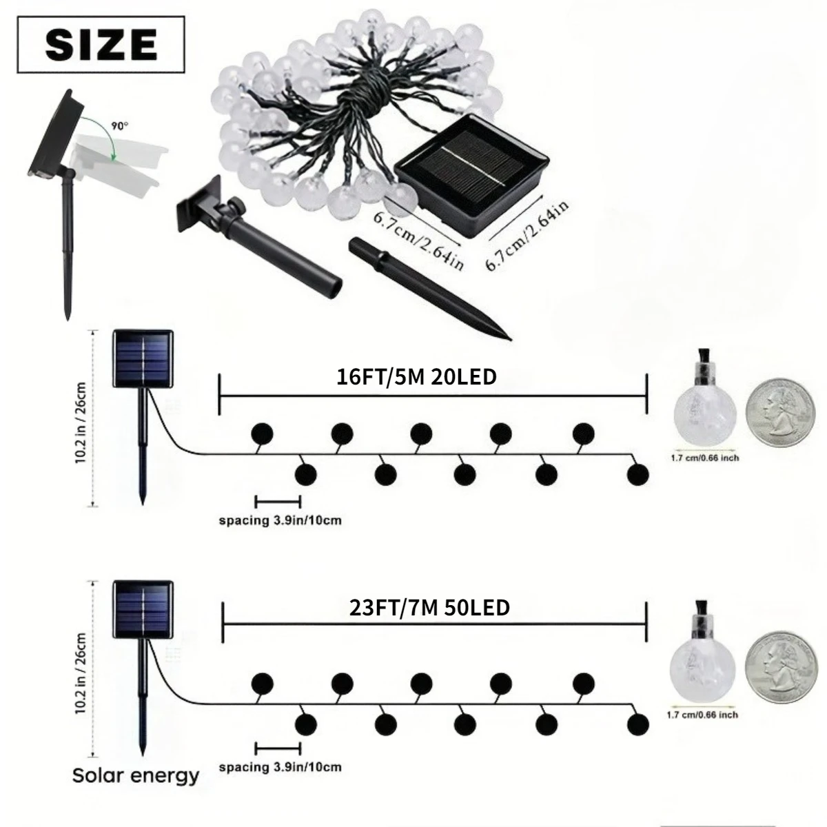 5/7M Outdoor Solar String Lights 20/50LED Crystal Ball Lights 8 Mode Waterproof Solar Fairy Lamp for Garden Wedding Party Decor