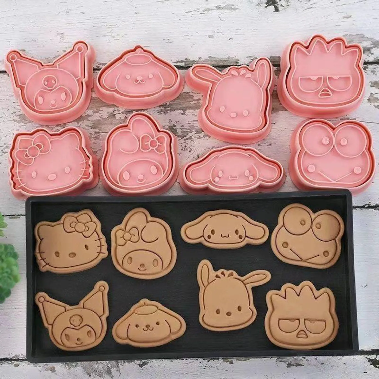 Image of Kawaii Sanrio HelloKitty Kuromi My Melody Cinnamoroll 3D Butterkeksformen Niedliche Anime DIY Backwerkzeuge Feiertagsgeschenke Spielzeug