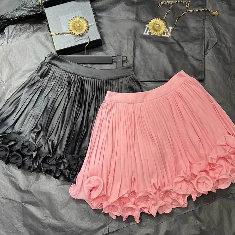 

Runway Lace Double Layered Pleated Skirt Elegant High Waist Sweet Mini Skirts Fashion Streetwear Summer New High End Vestdios