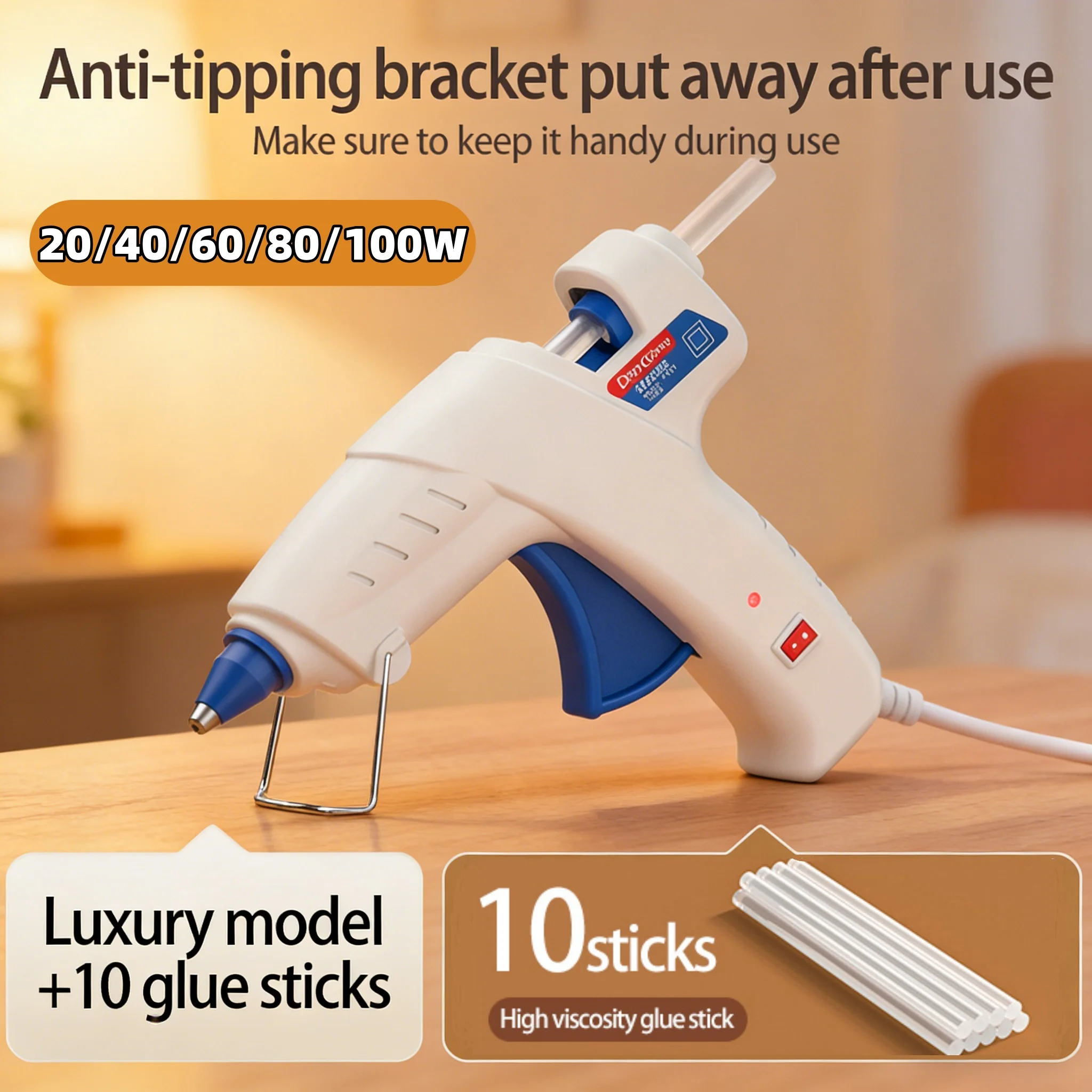 

Электрический термоклеевой пистолет 20/40/60/80/100 Вт, бытовой и промышленный, мини-инструмент для ремонта и DIY, с 10 бесплатными клеевыми стержнями 7/11 мм