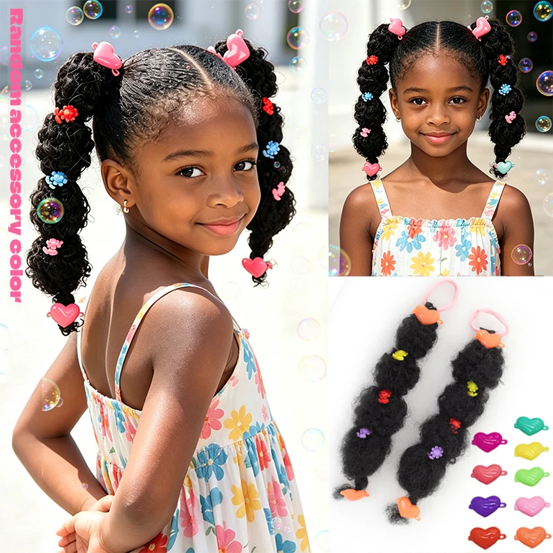 

Synthetic ponytail African children's synthetic fluffy headband style ponytail with cute hair accessories suitable for daily wea