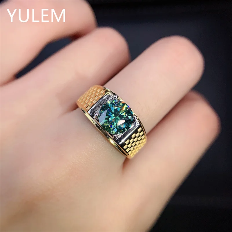 Chinese Green Color Moissanite Ring for Man 2ct VVS1 Grade Moissanite Man Ring 925 Silver Moissanite Silver Jewelry for Man