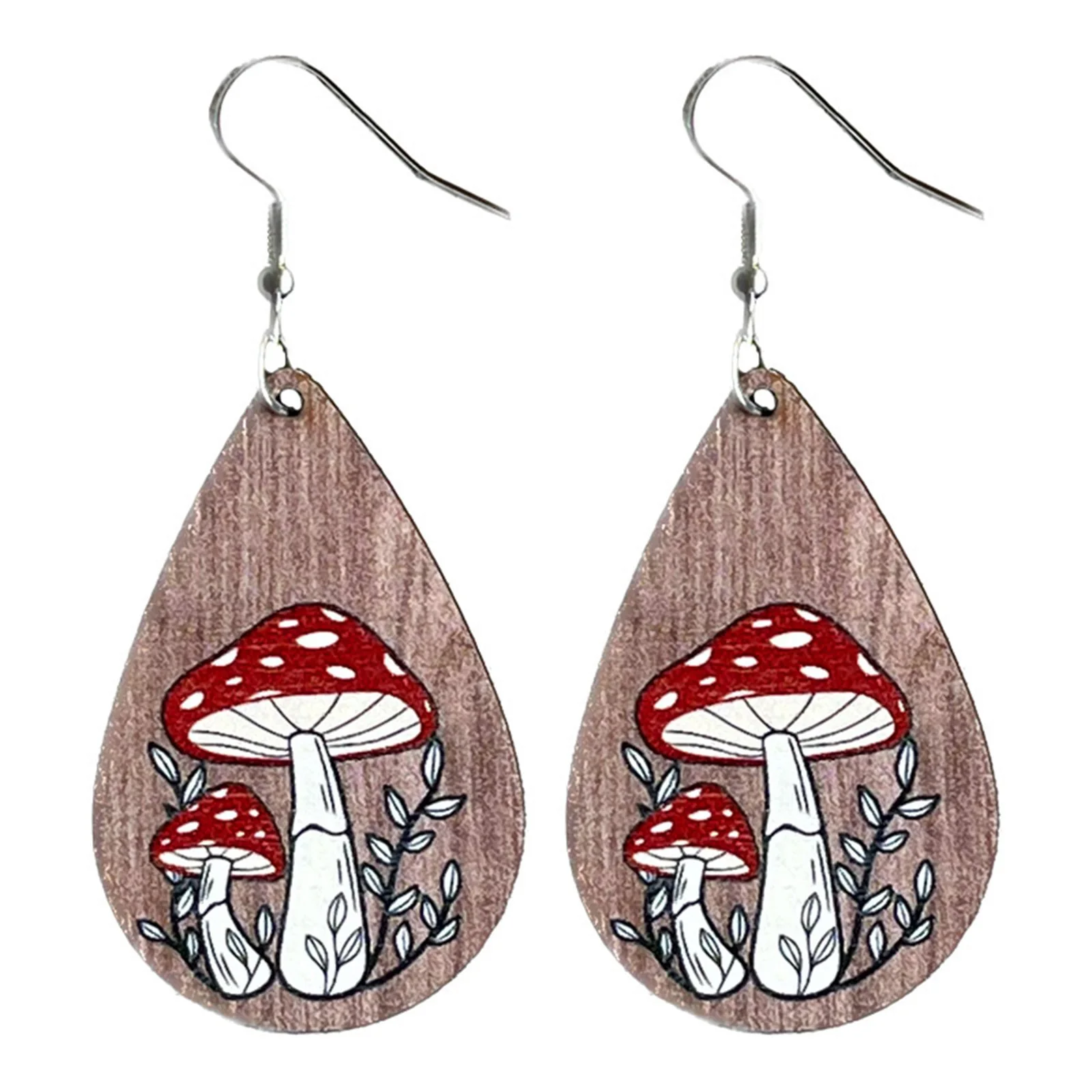 8seasons Wooden Drop Earrings Turkey Fox Squirrel Mushroom Earrings Print Charms Thanksgiving Jewelry For Women Party Gift,1Pair