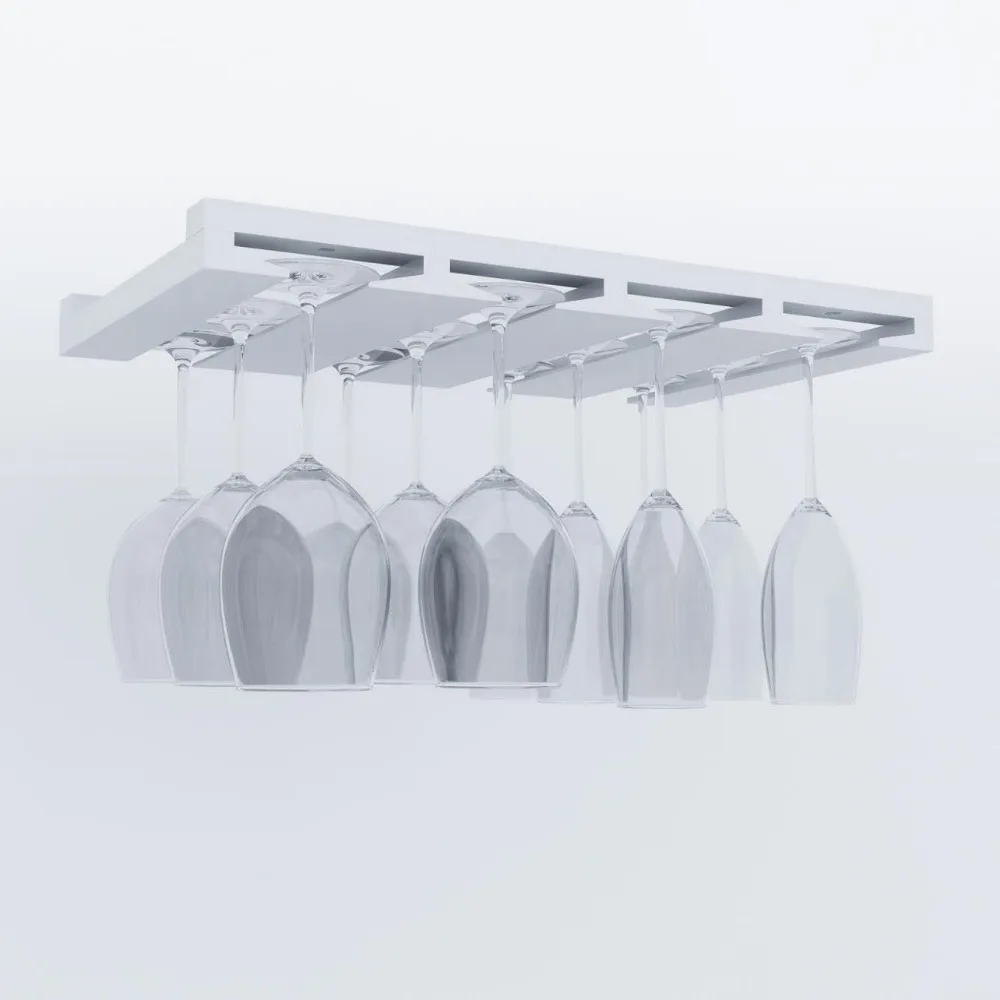4-Section Wooden Under-Cabinet Stemware Rack, Holds Up to 12 Glasses, White Finish
