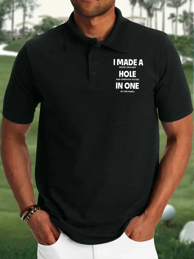 Men's I Made A Bogey On Every Hole And Threw My Putter  Printing Golf Polo Collar Urban Text Letters Regular Fit Polo Shirt