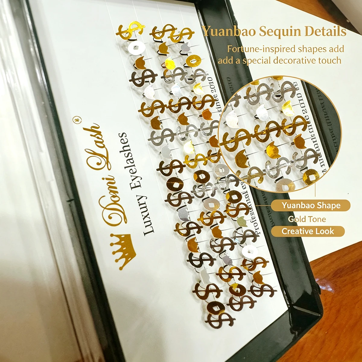 Domi Sparkly Gold Silver Dollar Sequins False Eyelashes Shiny Glitter Individual Eye Makeup Festival Halloween Christmas Party