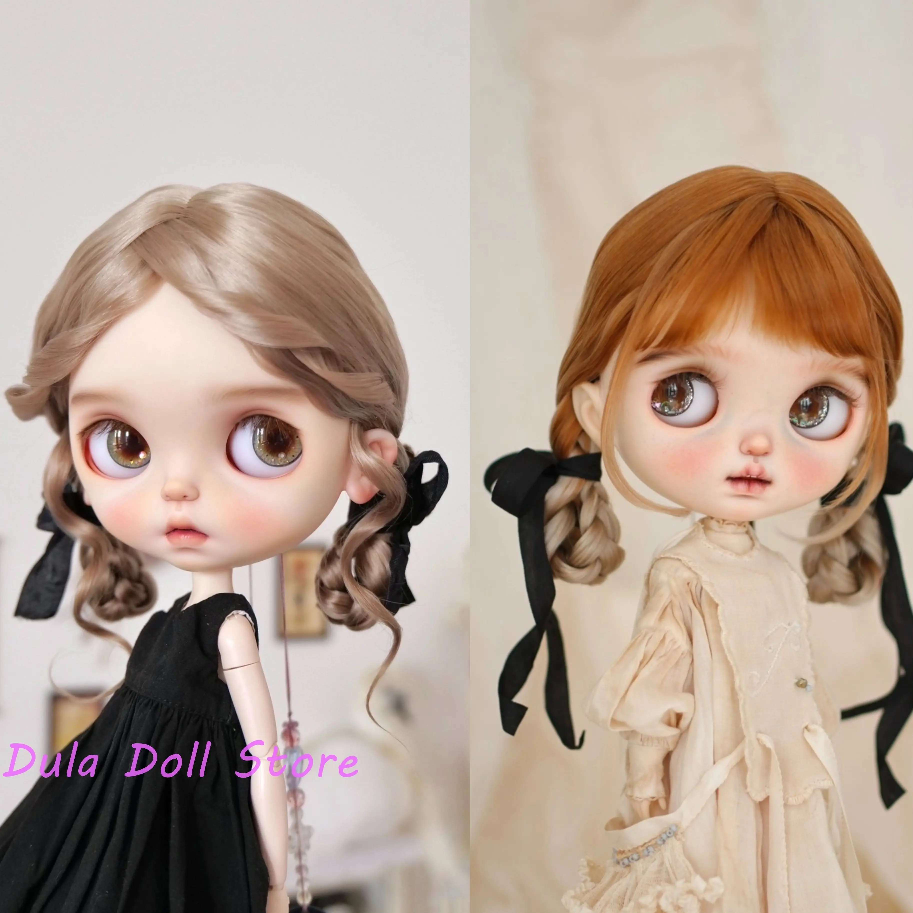 

Dula Doll Wigs Gradient colored mohair pigtails for Blythe Qbaby natural Mohair 9-10 inch head circumstance