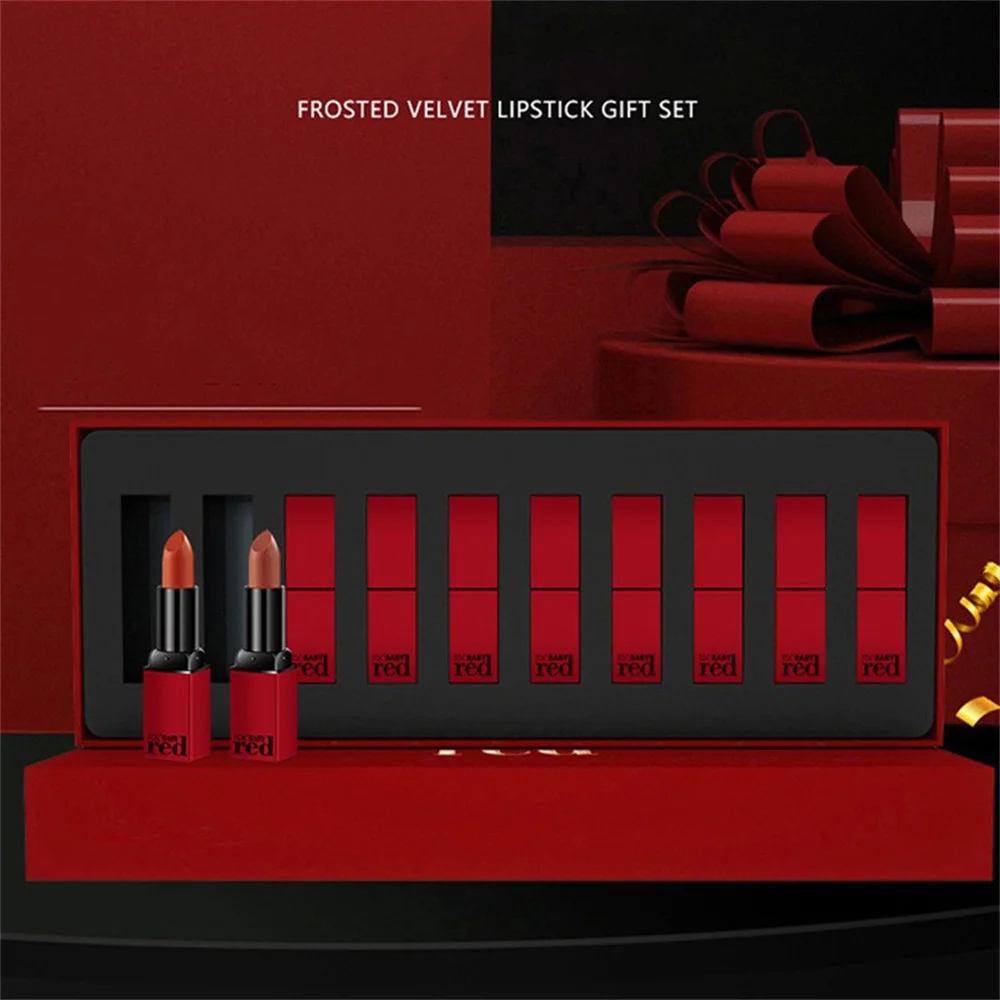 10pcs/set Retro Chinese Style Red Sexy Lip Color Lipstick Set Matte Lipstick Lasting Non Fading Color Gift Box Set Box Cosmetics