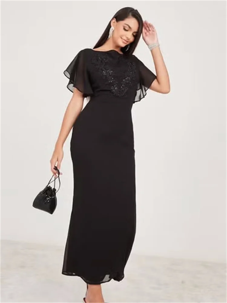 

Black Chiffon Evening Dresses Elegant Mermaid Party Dresses Half Sleeve Formal Occasion Dresses New Prom Gown فساتين السهرة