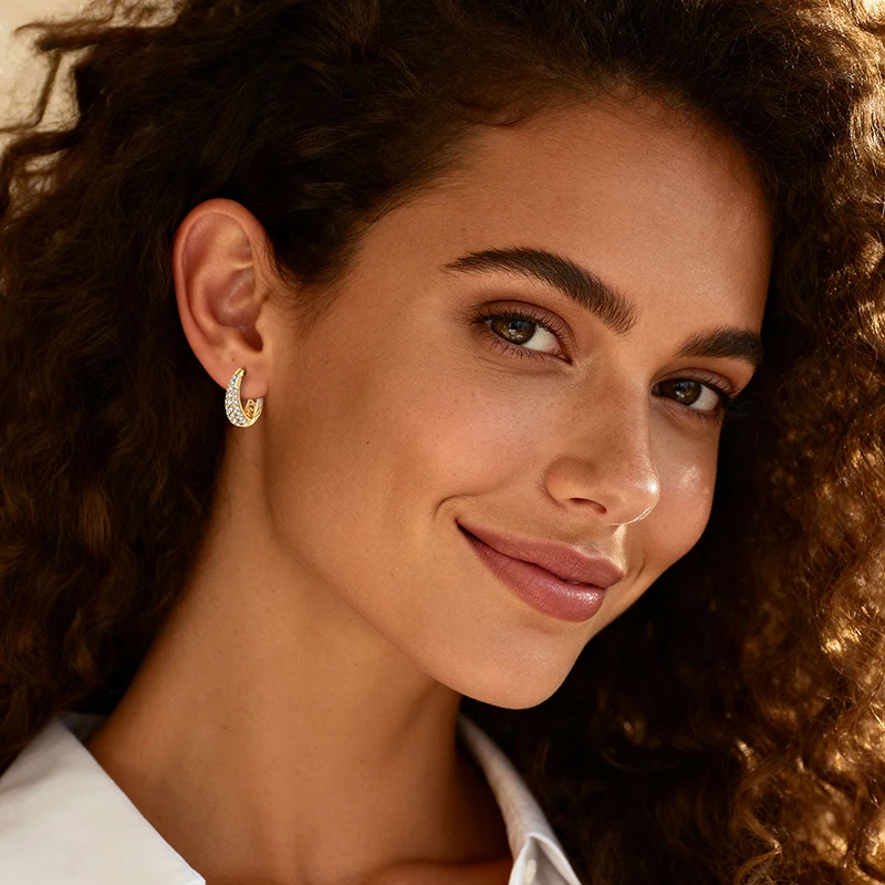 Anziw Micro Paved Full Moissanite Hoops Earrings Silver 925 Dazzling Diamond Ear Luxury Jewelry for Women Men Party Wedding Gift