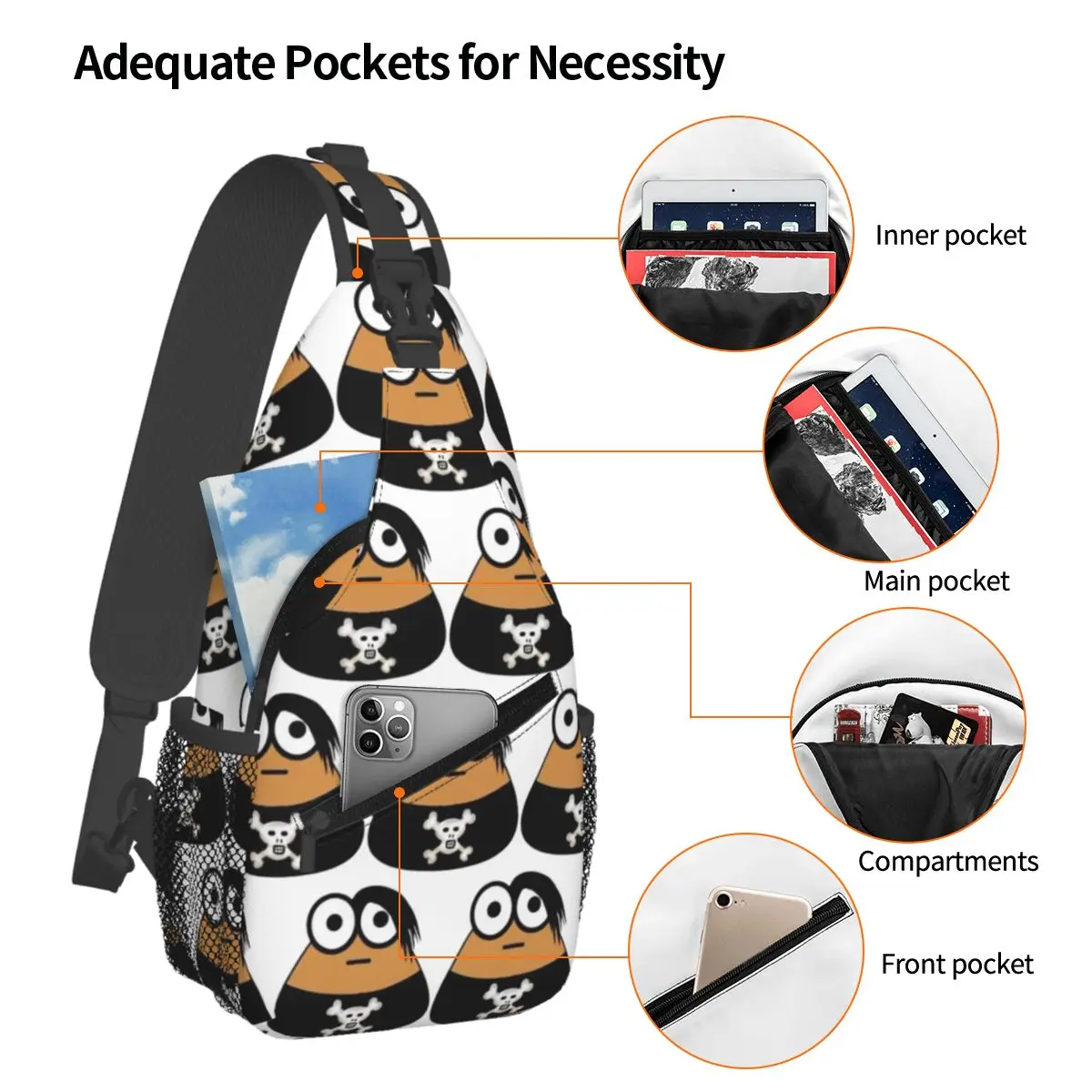 Emo Goth Pou Meme Brown Alien Baby Mobile Pet Chest Bag Men Crossbody Backpack Chest Bag Travel Hiking Daypack Shoulder Bag