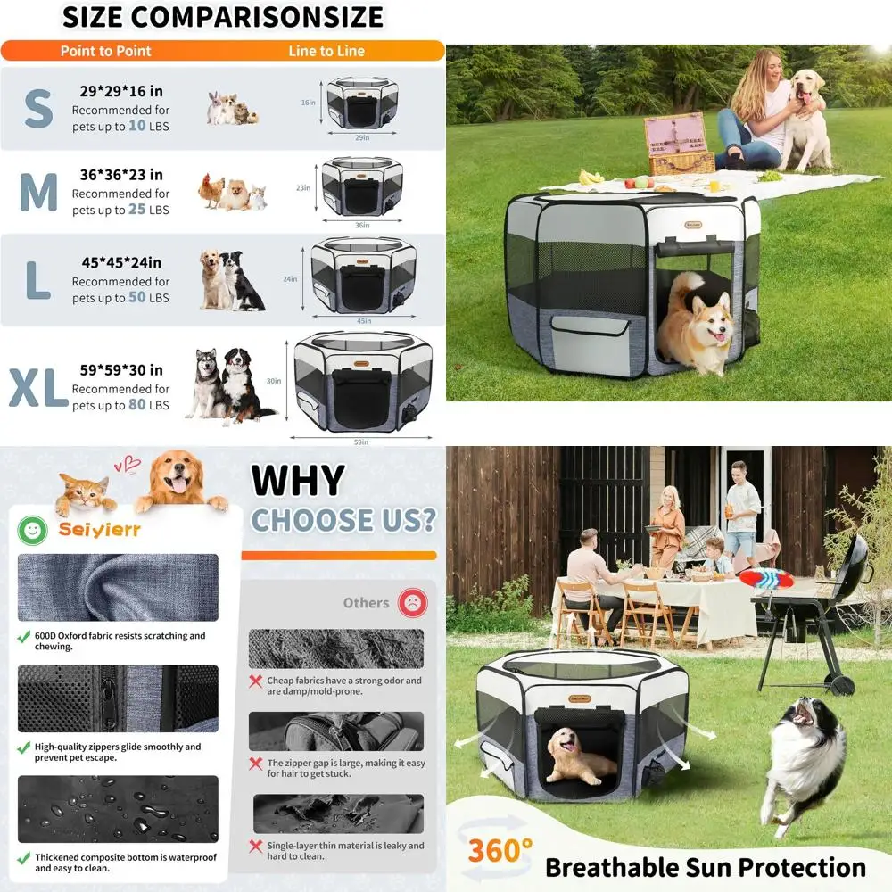 

Portable Pet Playpen with Removable Shade Cover, Suitable for Dogs and Cats Indoor/Outdoor Use