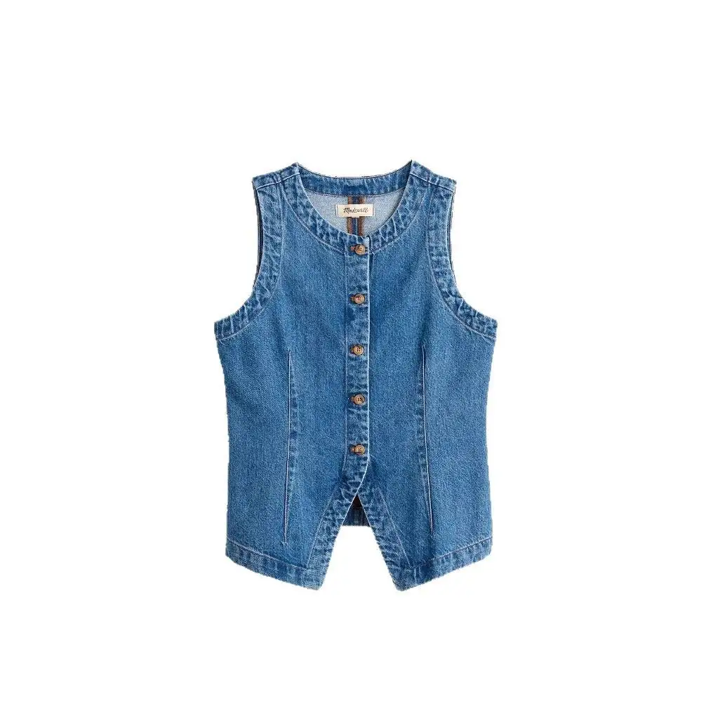 

Slim Fit round Ne Denim Vest Women's Svel Jaet Summer 2025 Faion Casual Sle Pure Color Cotton Vest