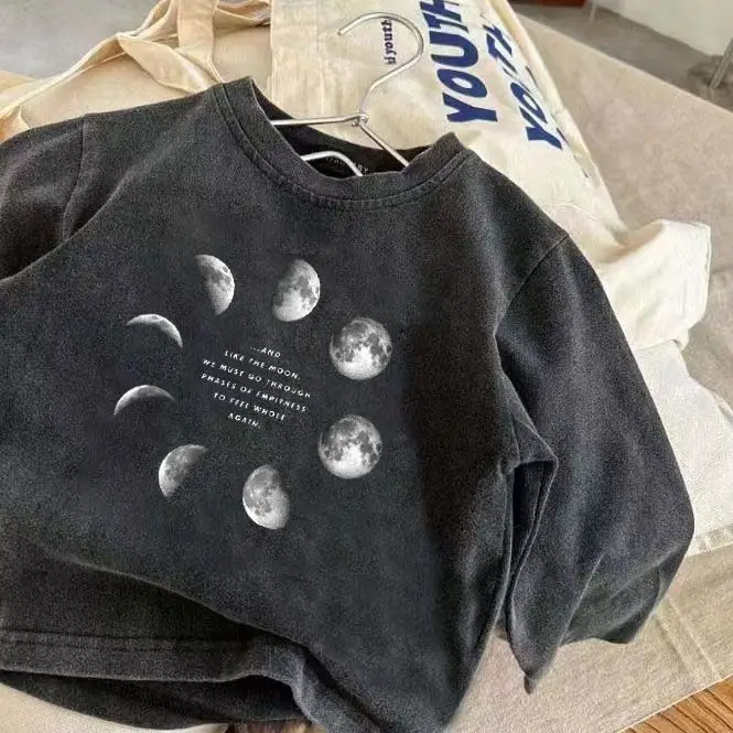 Boys T-shirt 2026 Spring and Summer New Childrens Clothing Korean Style Girl Baby Retro Wash Water To Do Old Cotton T-shirt