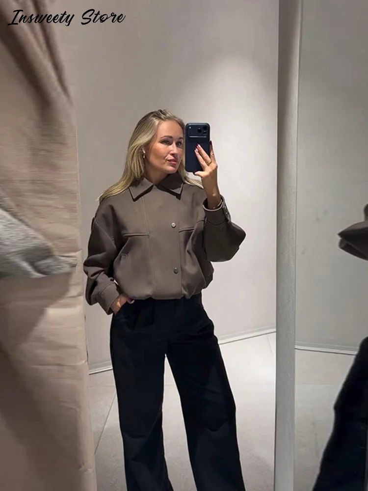 Mode Bomberjack Dames Effen Reverskraag Enkele rij zakken Pilotenjas 2026 Lente Dame Nieuwe Casual Streetwear ﻿