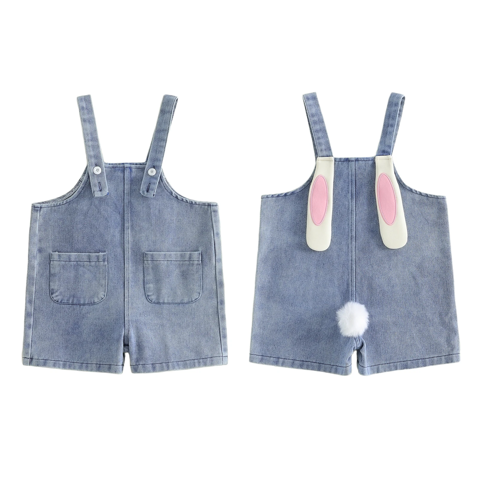

Toddler Girls Denim Overalls Easter Clothes Rabbit Ears Sleeveless Jeans Kids Jumpsuits Rompers