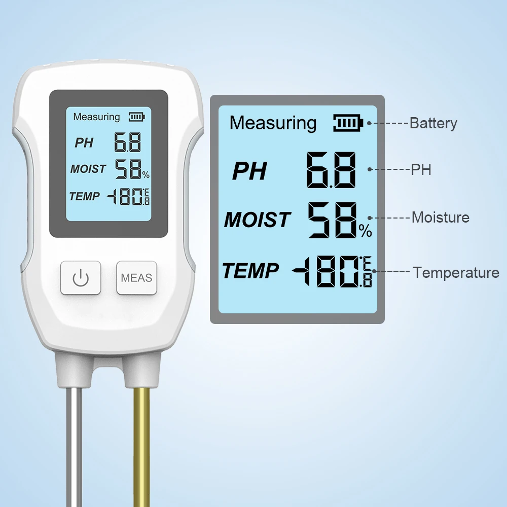 Digital resistente ao calor do solo Tester, Metal Sensor, Monitor de umidade, PH, umidade, Temp, medidor LCD, flor, plantas, jardinagem, 3 em 1