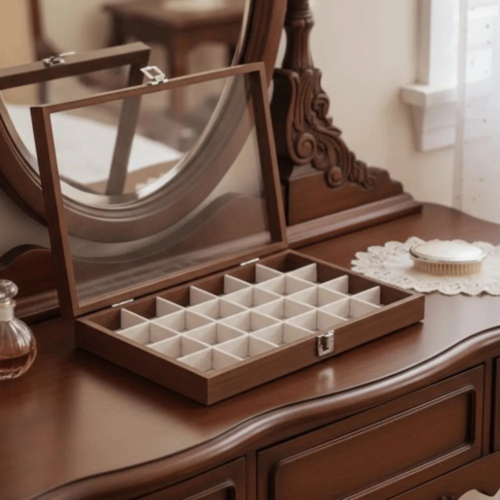 

Декоративный прямоугольный поднос для демонстрации украшений в стиле ретро, подставка для солнцезащитных очков, коробка с прозрачной стеклянной крышкой и мягкой подкладкой для хранения серег