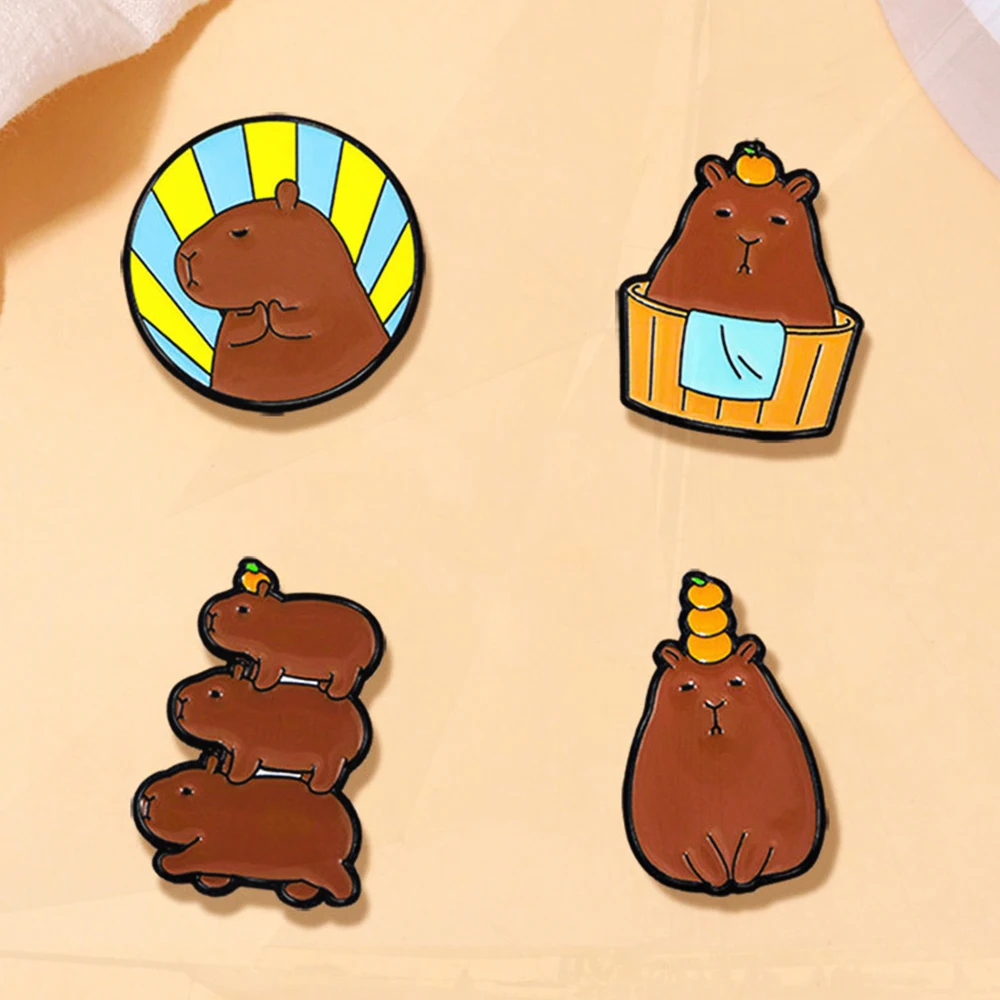 Topf Tier Capybara Schmetterling Katze Metall Abzeichen Punk Brosche Schmuck Geschenke für Freunde kreative Ente Emaille Pin Cartoon