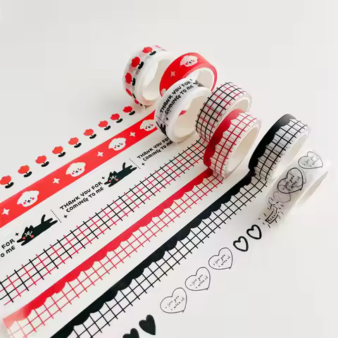 Landscaping Cartoon Dog Tulip Handbook Washi Tape Border Wave Grid Removable Tape