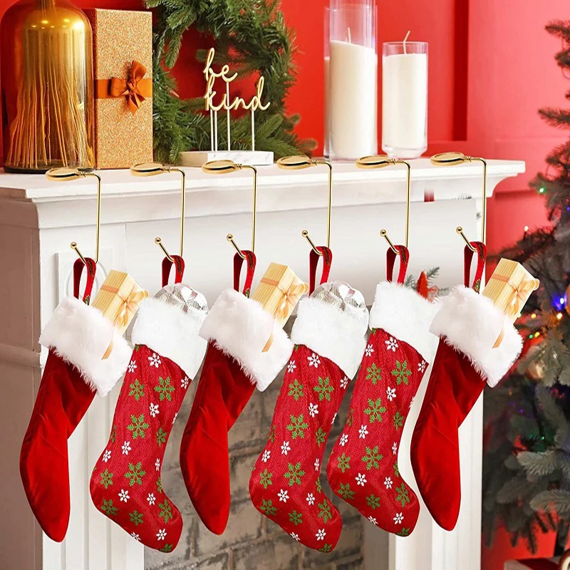 1Pcs Christmas Stocking Holders Hooks Fireplace Hanger Metal Hanging Clip For Home Party Sock Xmas Tree Decorations