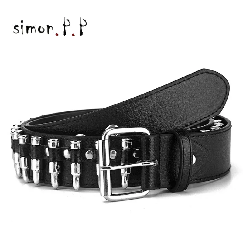 

Punk Rock Bullet Ladies Belts Korea Fashion 2022 Luxury Famous Brand Women Y2K Rivet Pin Buckle Leather Waist Belt for Jeans