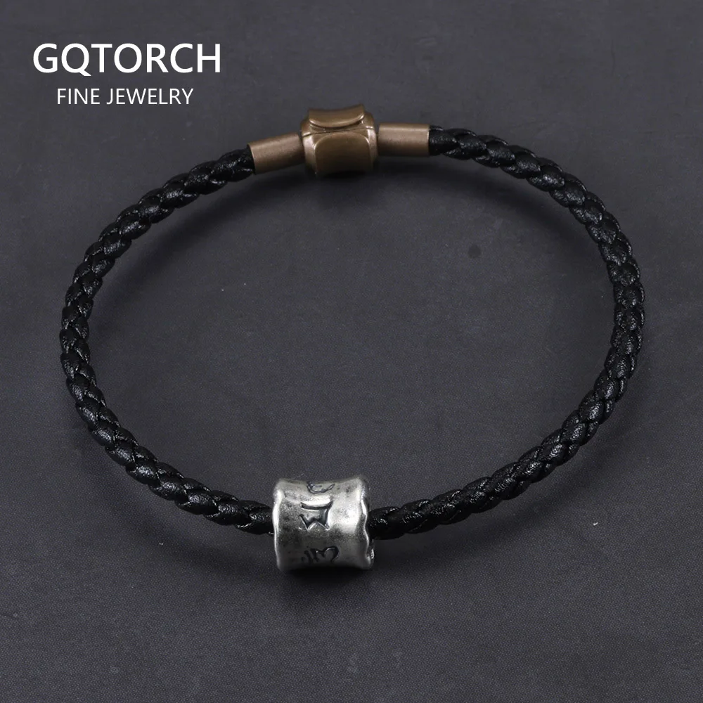 Tibetan Buddhist Braided Leather Bracelets For Women And Men 999 Pure Silver Om Mani Padme Hum Charm Bracelet Lucky Bangles