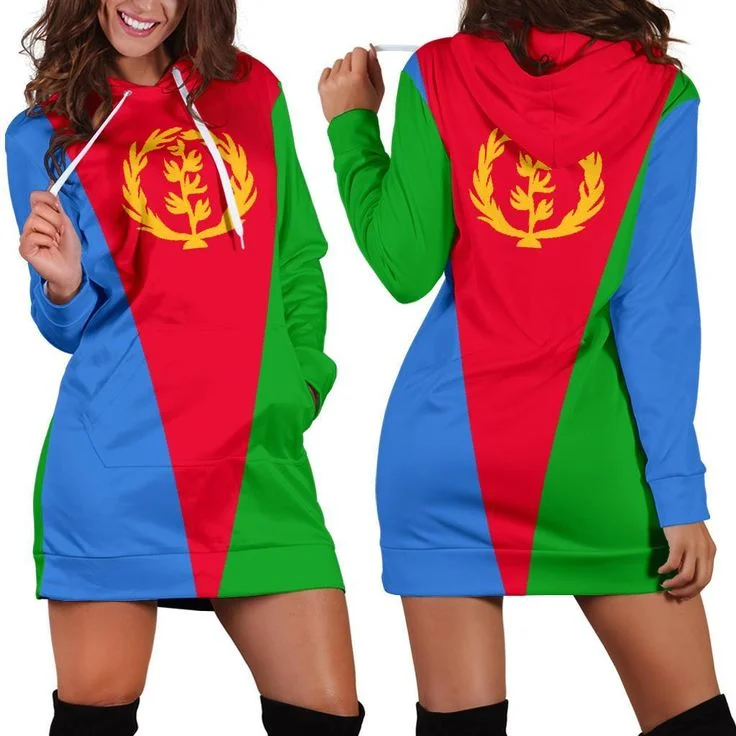 Eritrea Flag Hoodie Dress Women's Spring Summer New Retro Harajuku 3d Printed Flag Pullover Casual Sexy Women's Hoodie Dress