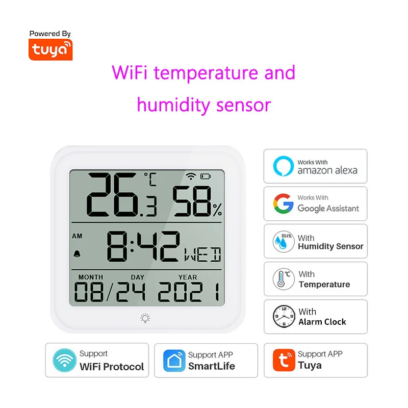 

WiFi Temperature and Humidity Sensor Graffiti Hygrometer Tuya Thermometer Large Screen Clock Alarm Intelligent Linkage Detector