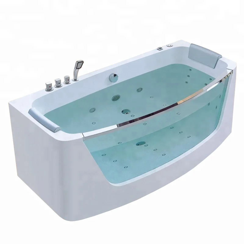 Freestanding whirlpool massage bathtub tempered glass screen one person hot tub